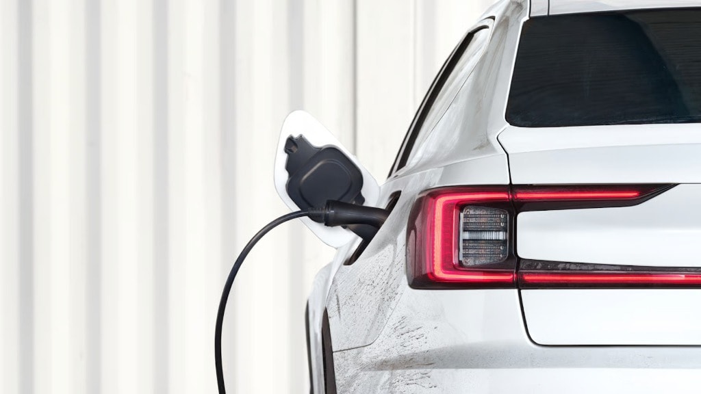 White Polestar 2 electric car charging - mobile view